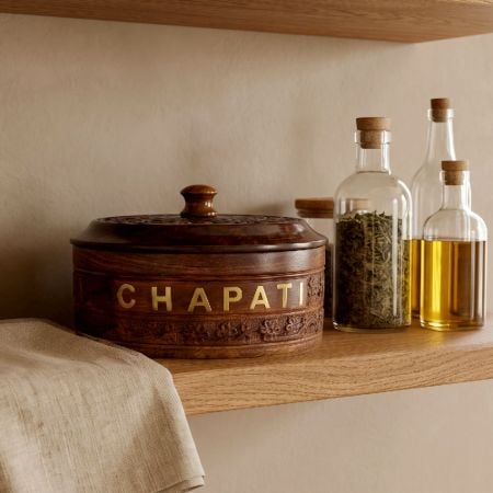Handcrafted Sheesham Wood Carved Chapati Box
